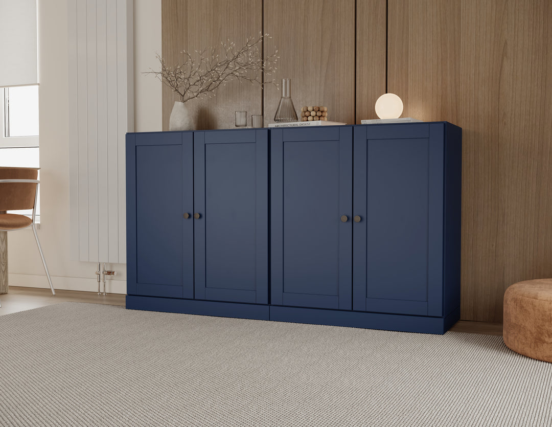 100% Solid Brazilian Pine Wood Sideboard, Shaker Doors, Adjustable Shelves, 64" Wide, 35.75" Tall