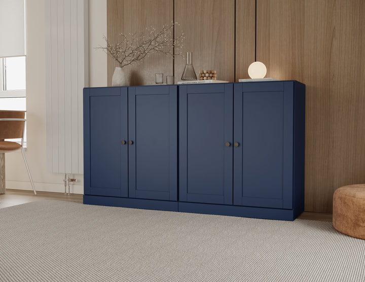 100% Solid Brazilian Pine Wood Sideboard, Shaker Doors, Adjustable Shelves, 64" Wide, 35.75" Tall