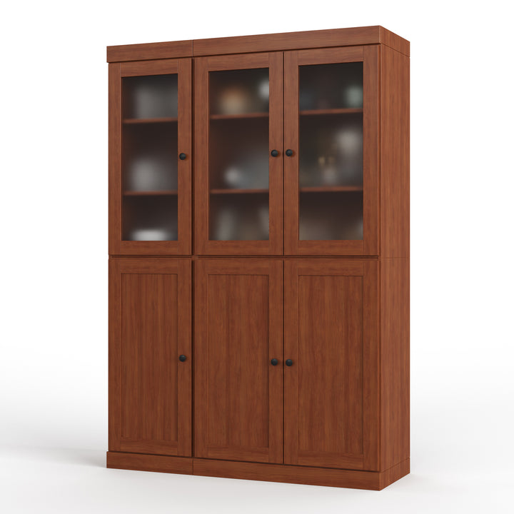 100% Solid Brazilian Pine Wood 48.5" Pantry Cabinet with Frosted Glass, Shaker Doors, 2-Drawers and Adjustable Shelves