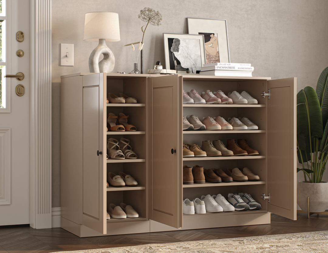 100% Solid Wood Shoe Storage Cabinet with Raised Panel Doors, Adjustable Shelves, Space Saving Modular Entryway Organizer, 48.5" W x 35.75" H
