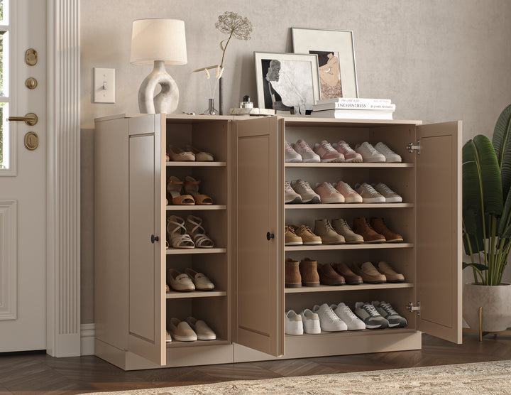 100% Solid Wood Shoe Storage Cabinet with Raised Panel Doors, Adjustable Shelves, Space Saving Modular Entryway Organizer, 48.5" W x 35.75" H