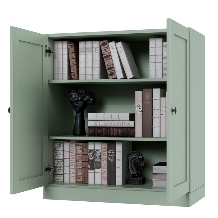 100% Solid Wood 3-Shelf 32" Bookcase, 2 Shaker Wood Doors, Adjustable Shelves