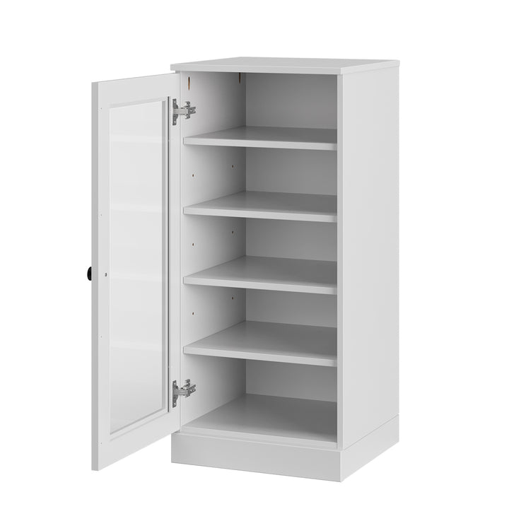 100% Solid Wood Narrow Glass Door Shoe Storage Cabinet with Adjustable Shelves, Space Saving Stackable Organizer, 16.5" W x 35.75" H