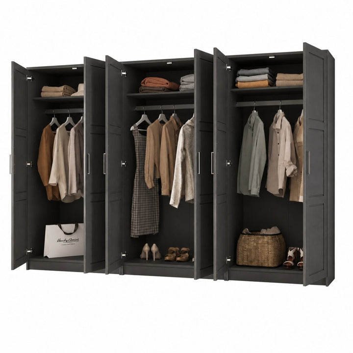 100% Solid Wood Modular 6-Door Wardrobe Armoire with Raised Panel Doors, Bedroom Closet Storage - Urban Collection