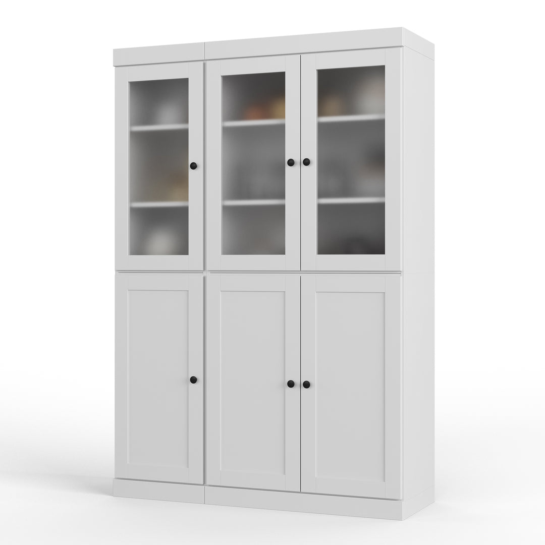 100% Solid Brazilian Pine Wood 48.5" Pantry Cabinet with Frosted Glass, Shaker Doors, 2-Drawers and Adjustable Shelves