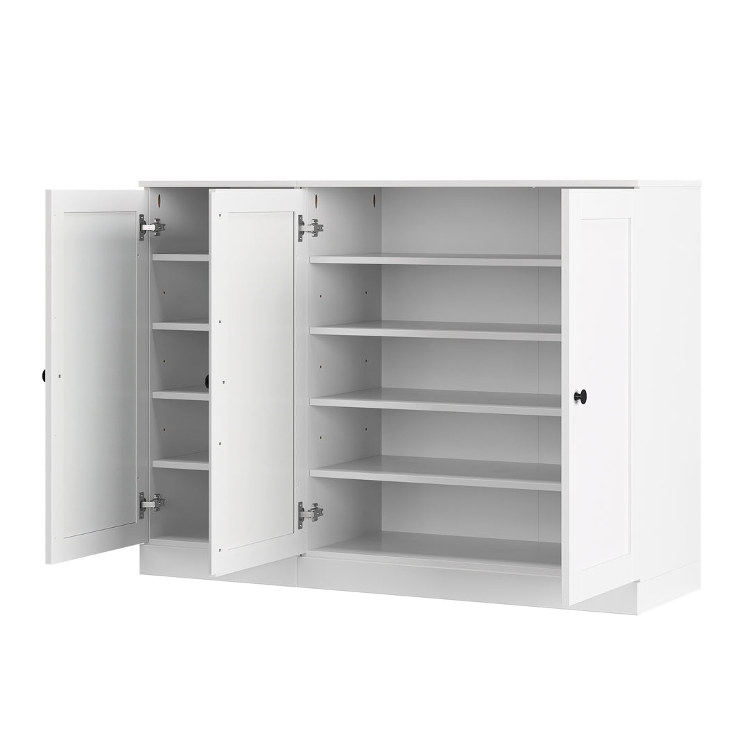 100% Solid Wood Shoe Storage Cabinet with Shaker Doors, Adjustable Shelves, Space Saving Modular Entryway Organizer, 48.5" W x 35.75" H