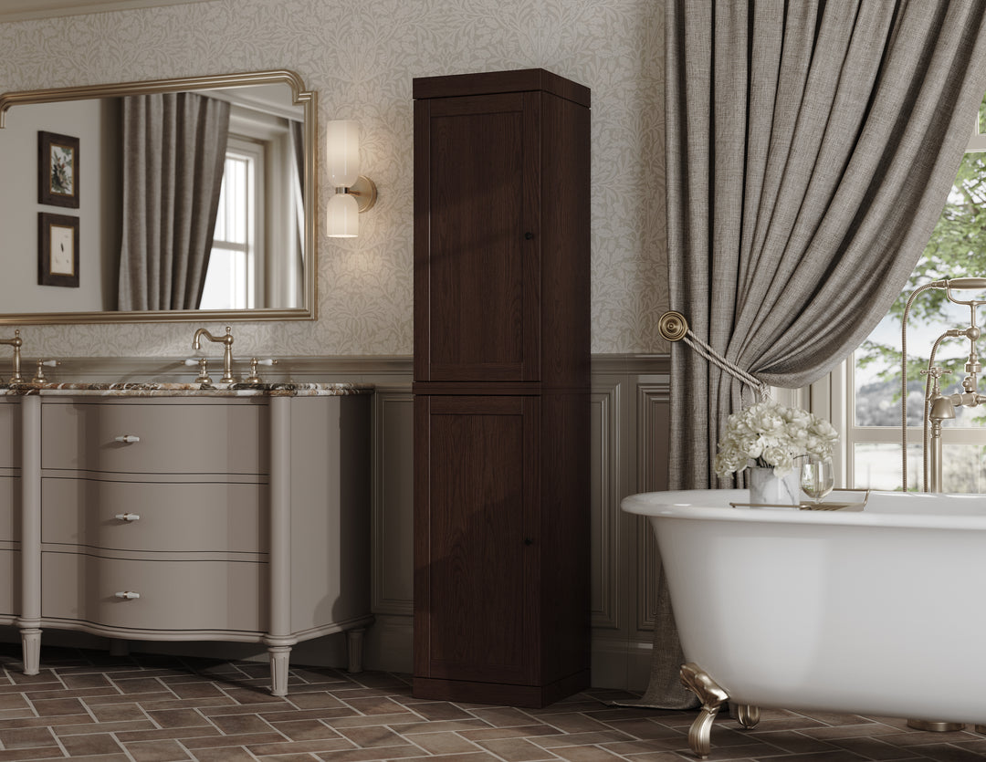 Premium 100% Solid European Oak Hardwood Bathroom Storage Cabinet with Shaker Doors – 16" Wide, 71.5" Tall