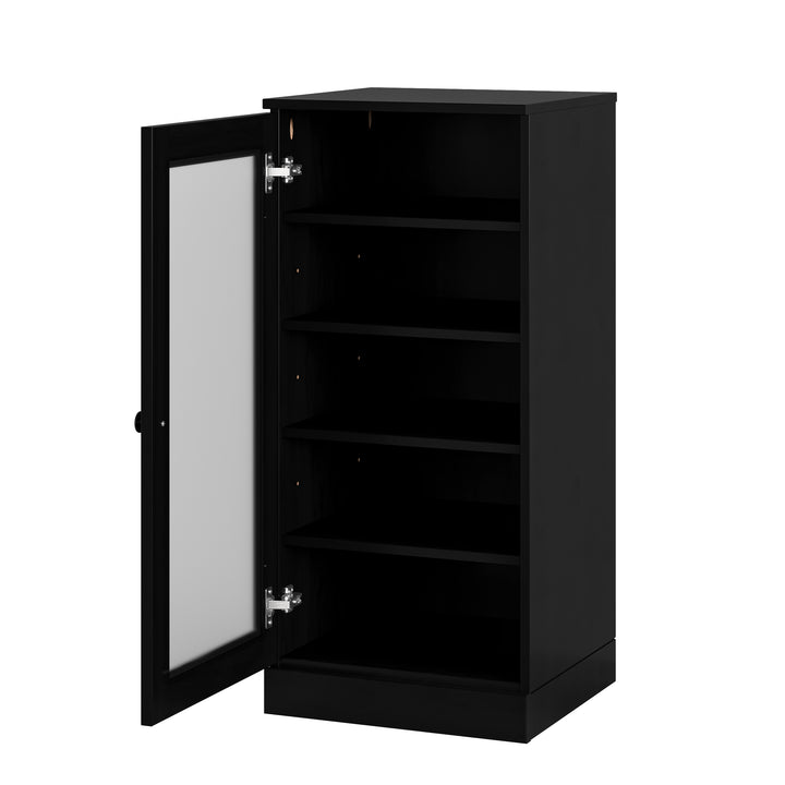 100% Solid Wood Narrow Frosted Glass Door Shoe Storage Cabinet with Adjustable Shelves, Space Saving Stackable Organizer, 16.5" W x 35.75" H