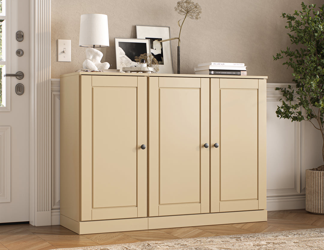 100% Solid Wood Shoe Storage Cabinet with Raised Panel Doors, Adjustable Shelves, Space Saving Modular Entryway Organizer, 48.5" W x 35.75" H