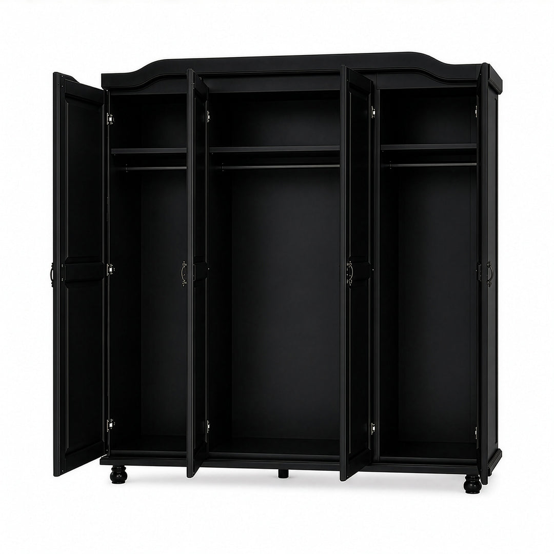 100% Solid Wood 4-Door Wardrobe Armoire with Raised Panel Doors, Bedroom Closet Storage - Kyle Collection