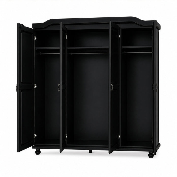 100% Solid Wood 4-Door Wardrobe Armoire with Raised Panel Doors, Bedroom Closet Storage - Kyle Collection
