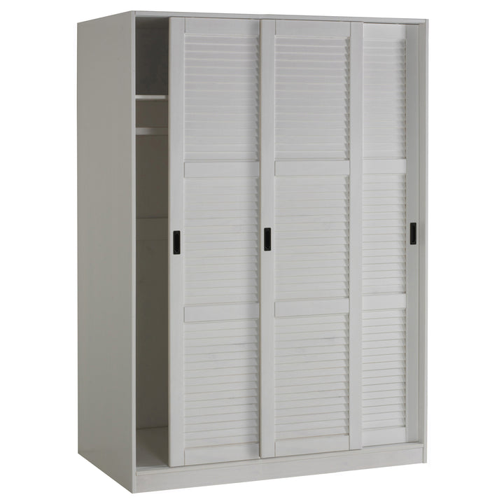 100% Solid Brazilian Pine Wood 5-Sliding Wardrobe with Louvered Doors, 70-110” Wardrobes - Palace Imports