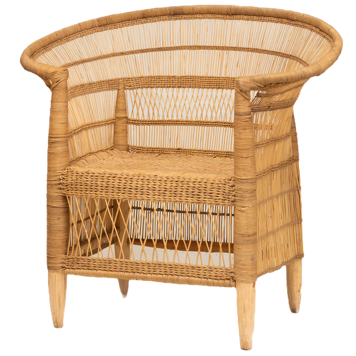 100% Solid Wood Frame Handwoven Natural Rattan Indoor Chair, Boho Farmhouse Accent Seating – Authentic African Craftsmanship