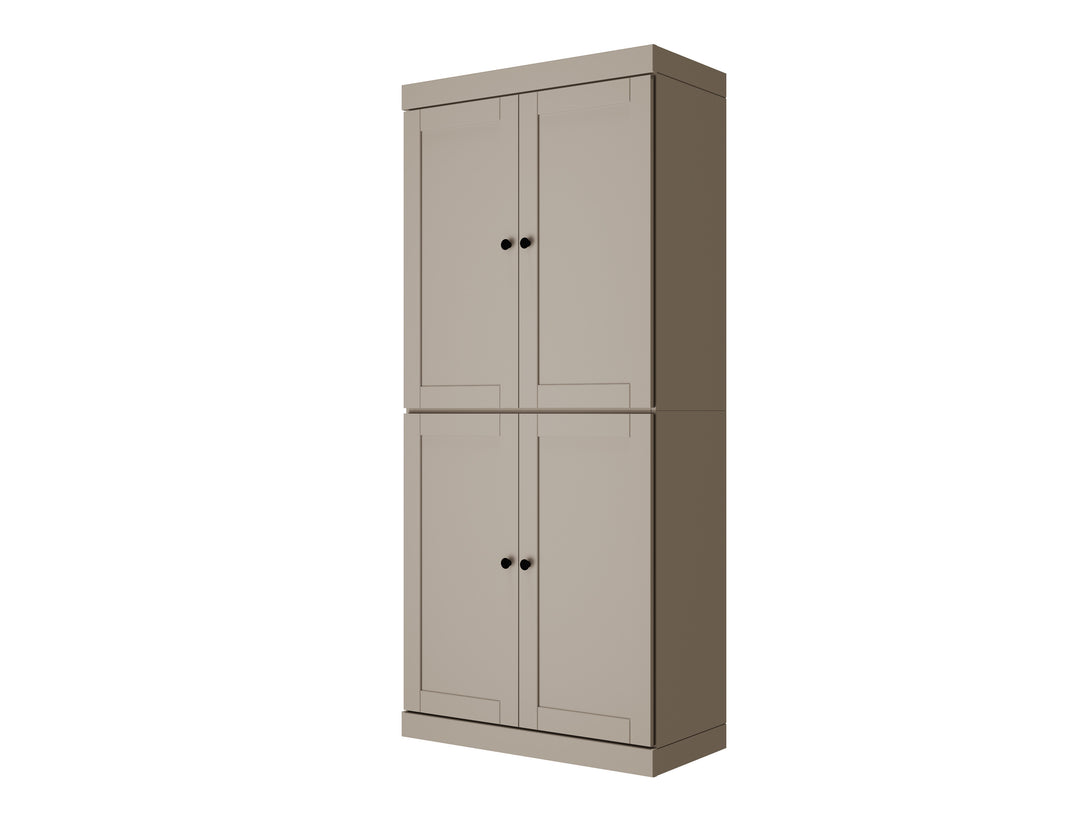 100% Solid Wood 32" Pantry Cabinet, Shaker Wood Doors, 2-Drawers