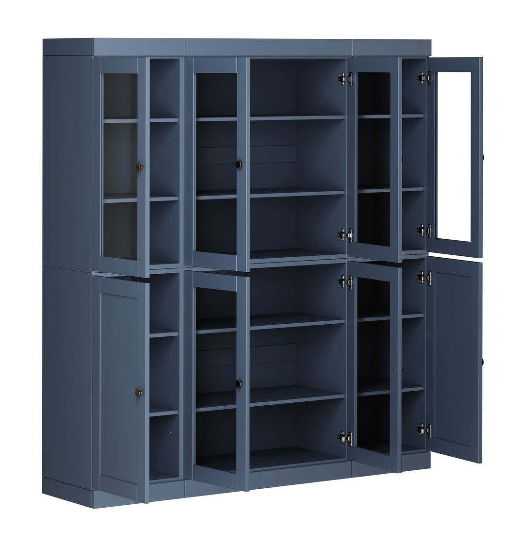 100% Solid Wood 65" China Pantry Cabinet, 6 Clear Glass, 2 Shaker Wood Doors