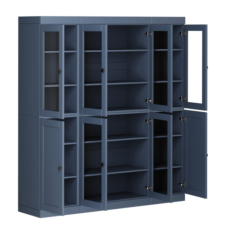 100% Solid Wood 65" China Pantry Cabinet, 6 Clear Glass, 2 Shaker Wood Doors