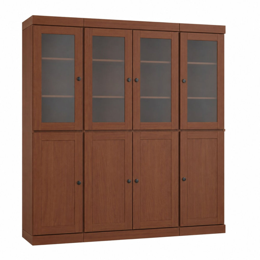 100% Solid Wood China Kitchen Pantry Cabinet, Tall Freestanding Modular Storage with Frosted Glass & Shaker Doors, Adjustable Shelves, 65" W x 71.5" H
