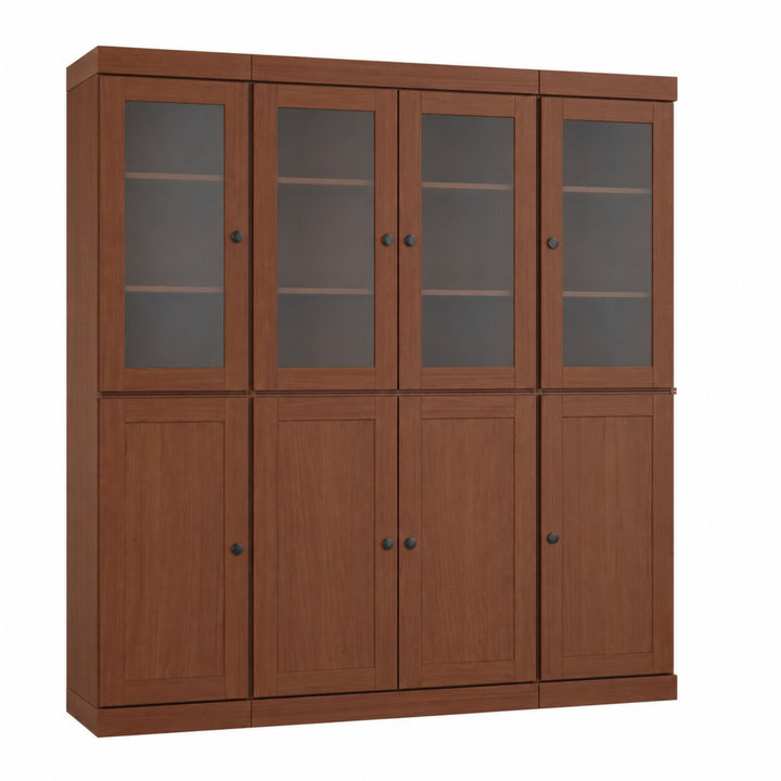 100% Solid Wood China Kitchen Pantry Cabinet, Tall Freestanding Modular Storage with Frosted Glass & Shaker Doors, Adjustable Shelves, 65" W x 71.5" H