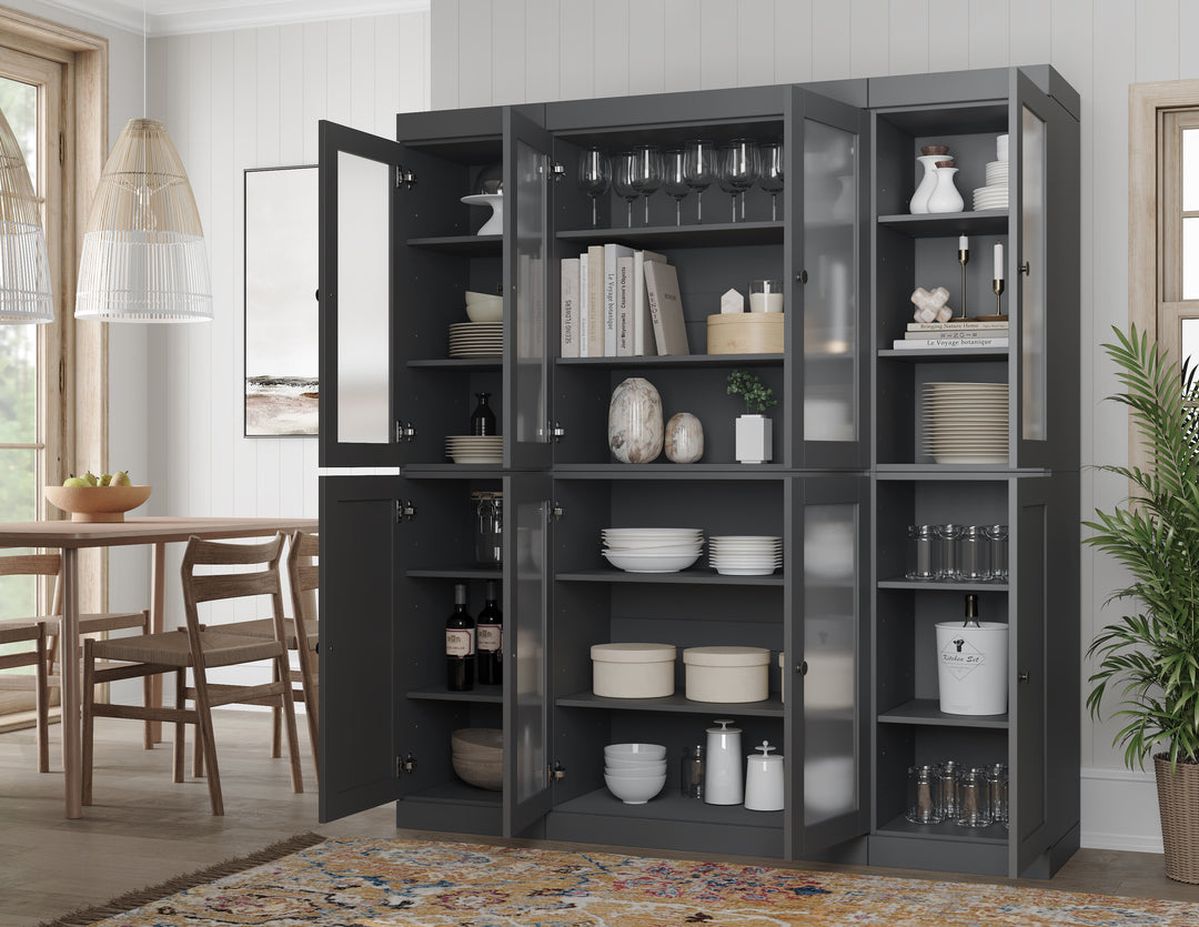 100% Solid Brazilian Pine Wood 65" Pantry Cabinet with Frosted Glass, Shaker Doors and Adjustable Shelves