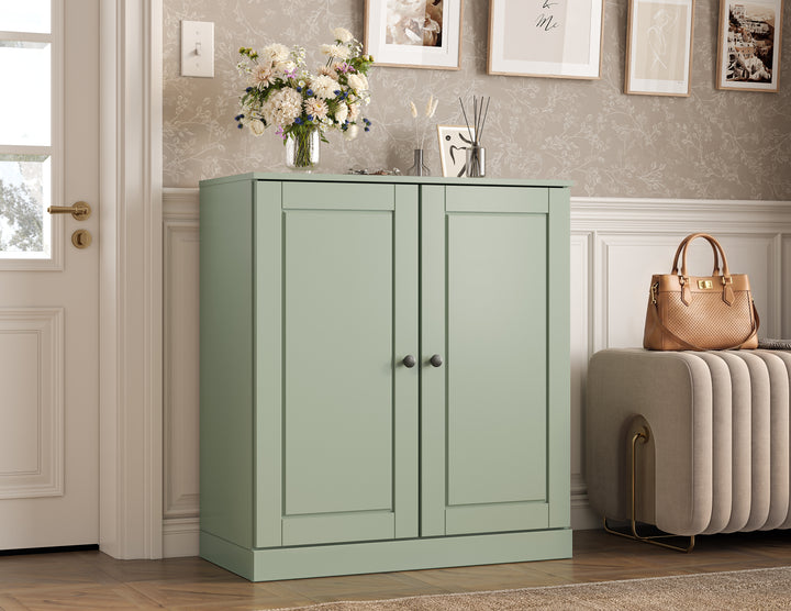 100% Solid Wood Shoe Storage Cabinet with Raised Panel Doors, Adjustable Shelves, Space Saving Stackable Entryway Organizer, 32" W x 35.75" H