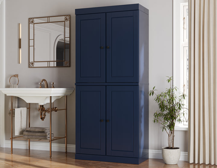 100% Solid Brazilian Pine Wood Bathroom Storage Cabinet, Raised Panel Doors, 2 Drawers, Adjustable Shelves, 32" Wide, 71.5" Tall