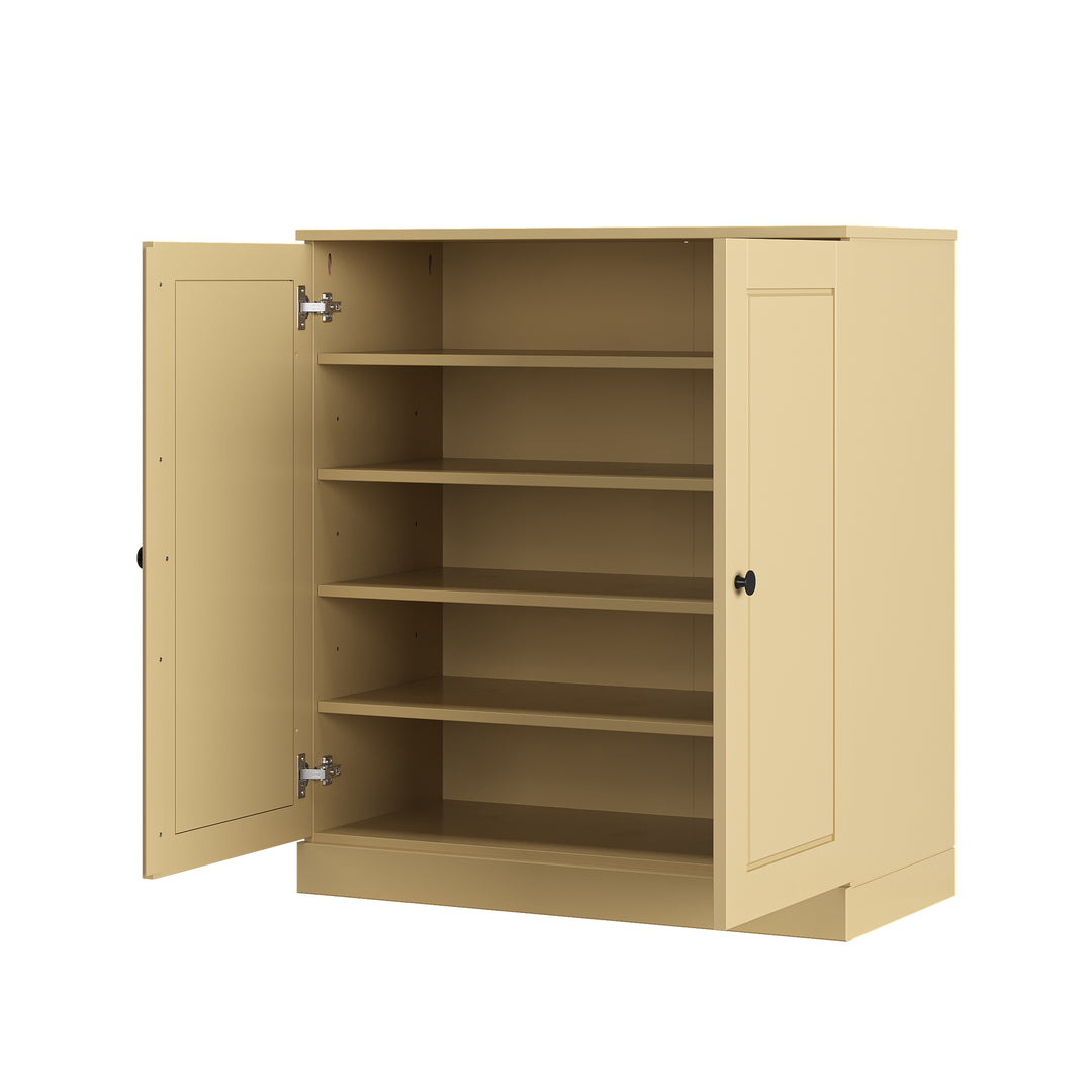 100% Solid Wood Shoe Storage Cabinet with Raised Panel Doors, Adjustable Shelves, Space Saving Stackable Entryway Organizer, 32" W x 35.75" H