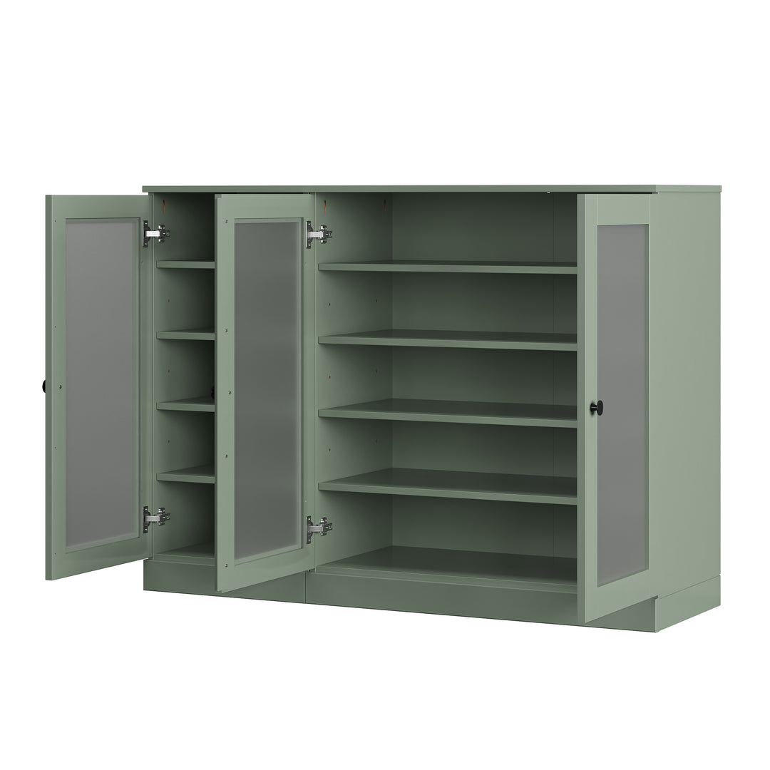 100% Solid Wood Frosted Glass Door Shoe Storage Cabinet, Adjustable Shelves, Space Saving Modular Entryway Organizer, 48.5" W x 35.75" H