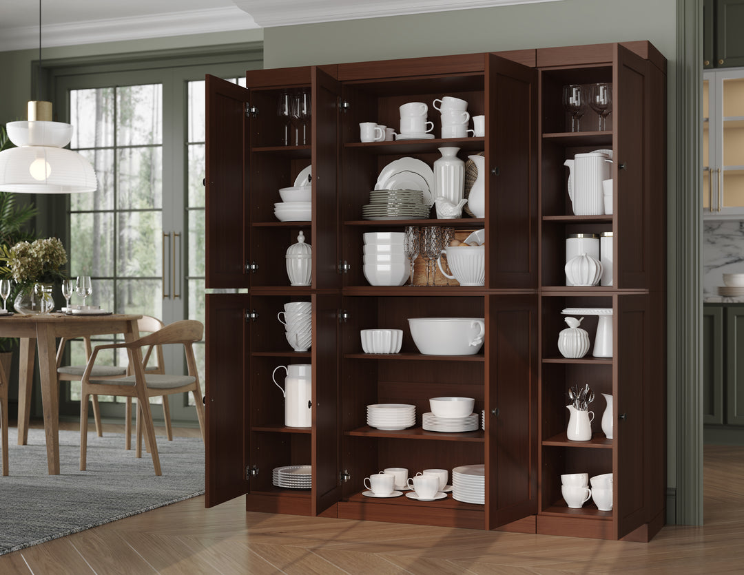 100% Solid Wood 65" Pantry Cabinet, 8 Shaker Wood Doors