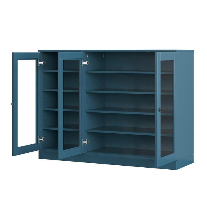 100% Solid Wood Glass Door Shoe Storage Cabinet, Adjustable Shelves, Space Saving Modular Entryway Organizer, 48.5" W x 35.75" H
