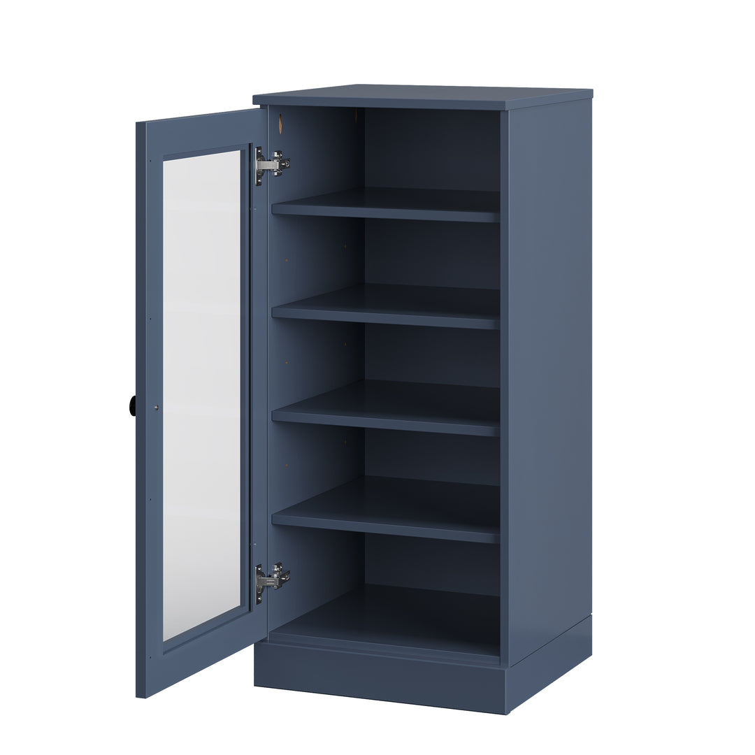100% Solid Wood Narrow Glass Door Shoe Storage Cabinet with Adjustable Shelves, Space Saving Stackable Organizer, 16.5" W x 35.75" H