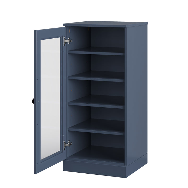 100% Solid Wood Narrow Glass Door Shoe Storage Cabinet with Adjustable Shelves, Space Saving Stackable Organizer, 16.5" W x 35.75" H