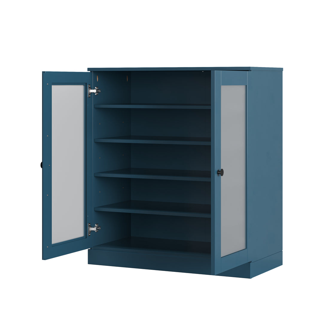 100% Solid Wood Frosted Glass Door Shoe Storage Cabinet with Adjustable Shelves, Space Saving Stackable Entryway Organizer, 32" W x 35.75" H