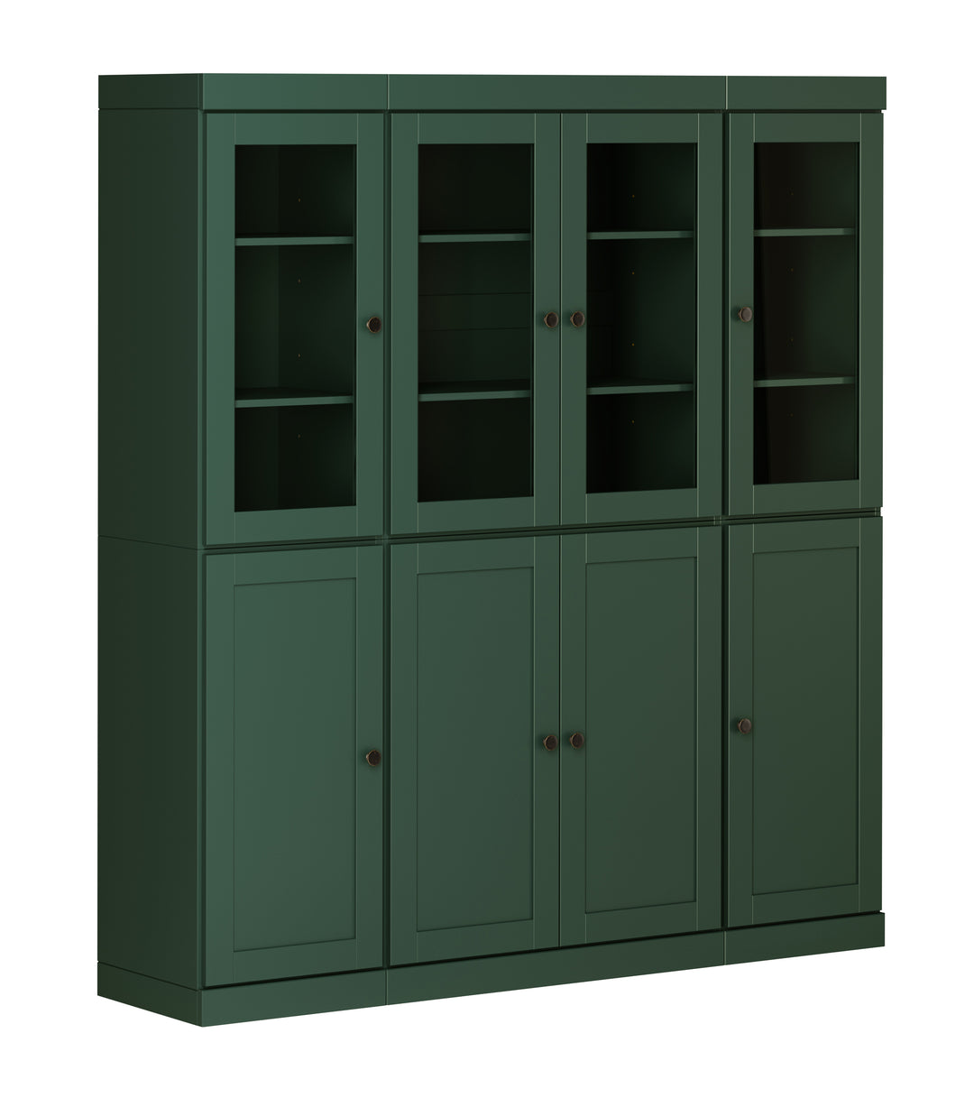 100% Solid Wood 65" China Pantry Cabinet, 4 Clear Glass, 4 Shaker Wood Doors