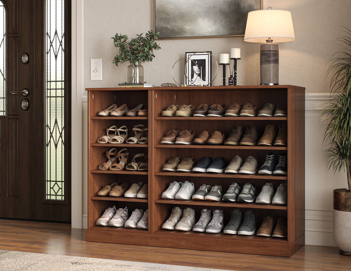 100% Solid Wood Open Shoe Storage Cabinet with Adjustable Shelves, Space Saving Modular Entryway Organizer, 48.5" W x 35.75" H