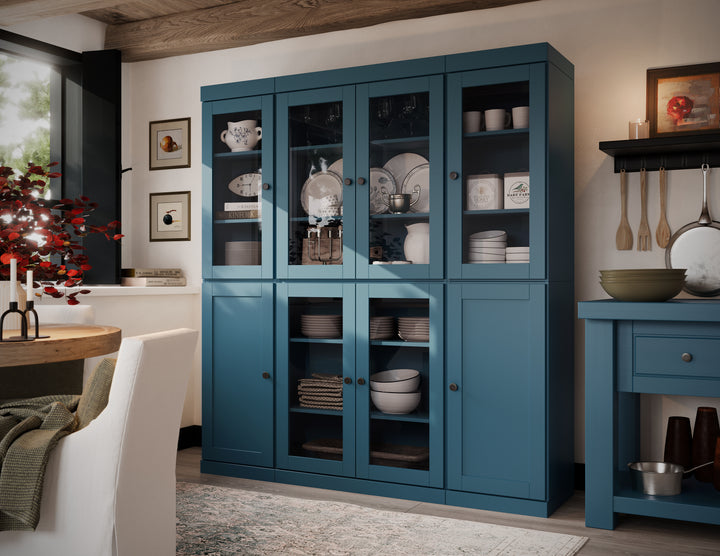 100% Solid Wood 65" China Pantry Cabinet, 6 Clear Glass, 2 Shaker Wood Doors