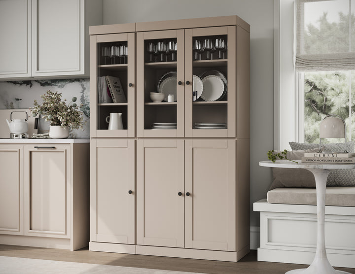 100% Solid Wood 48.5" China Pantry Cabinet, 3 Glass Doors, 3 Shaker Doors