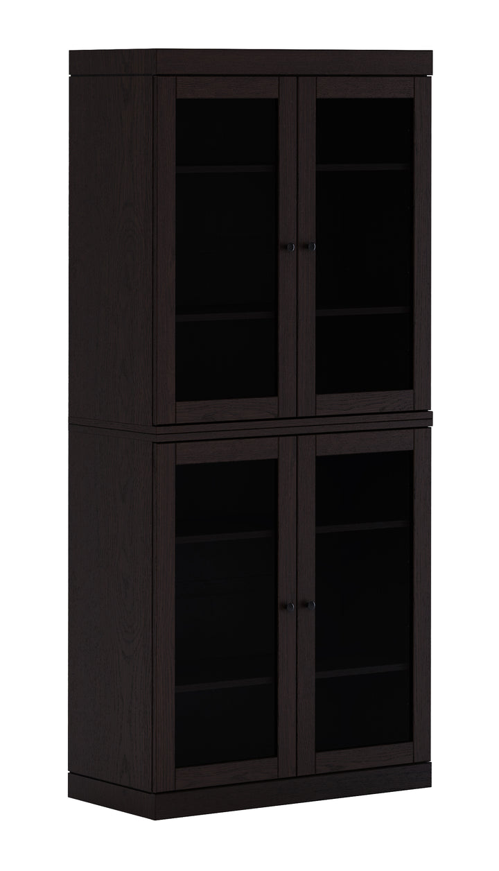 Premium 100% Solid European Oak Hardwood 6-Shelf Modular Bookcase with Tinted Glass Doors – 32" Wide, 71.5" Tall
