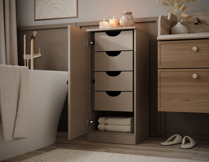 100% Solid Wood Bathroom Storage Cabinet, Raised Panel Door, 4 Drawers, Adjustable Shelves, 16.5" Wide, 35.75" Tall