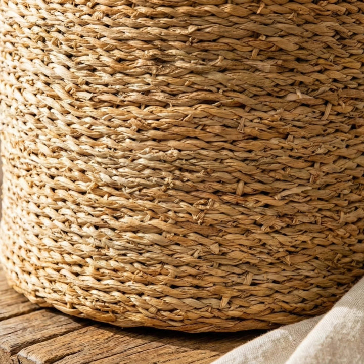 100% Handwoven Natural Rattan 9.5" Round Rustic Weave Basket with Handles, Boho Farmhouse Decorative Laundry & Storage Organizer, Handcrafted – Authentic African Craftsmanship, Baskets - Palace Imports