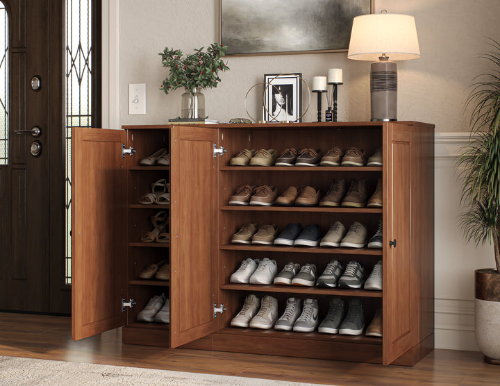 100% Solid Wood Shoe Storage Cabinet with Raised Panel Doors, Adjustable Shelves, Space Saving Modular Entryway Organizer, 48.5" W x 35.75" H
