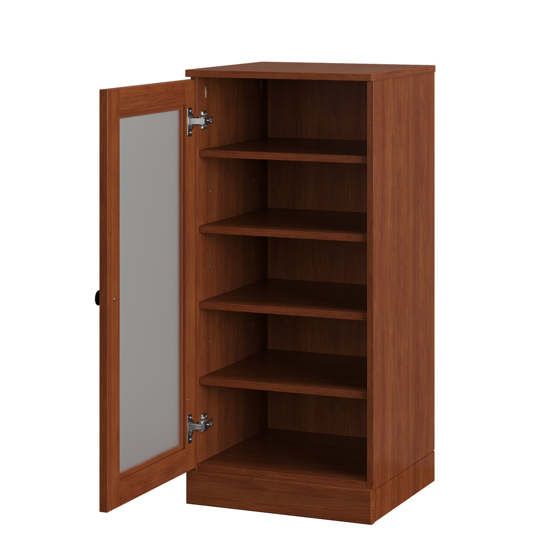 100% Solid Wood Narrow Frosted Glass Door Shoe Storage Cabinet with Adjustable Shelves, Space Saving Stackable Organizer, 16.5" W x 35.75" H