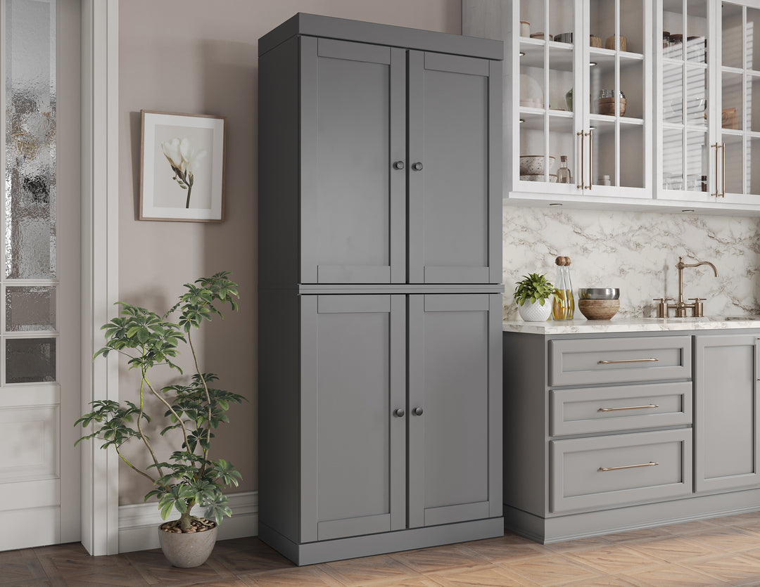 100% Solid Wood Tall Freestanding Kitchen Pantry Cabinet with Doors & 2 Drawers, Modular Storage Cabinet with Adjustable Shelves, 32" W x 71.5" H