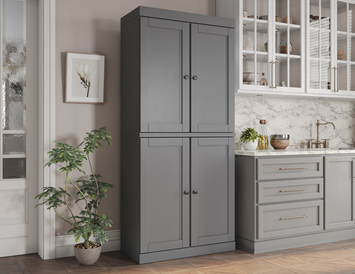 100% Solid Wood Tall Freestanding Kitchen Pantry Cabinet with Doors & 2 Drawers, Modular Storage Cabinet with Adjustable Shelves, 32" W x 71.5" H