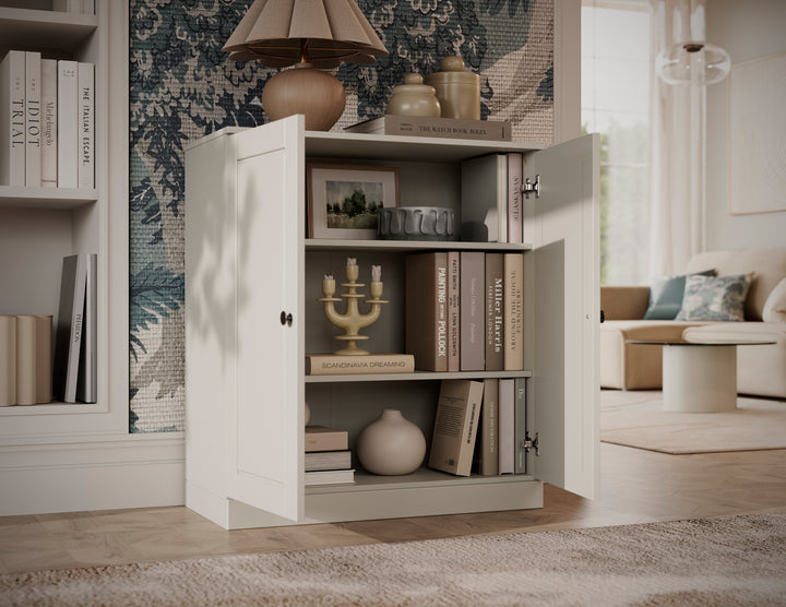 100% Solid Wood 3-Shelf Bookcase with Doors, Storage Bookshelf with Adjustable Shelves, 32" W x 35.75" H