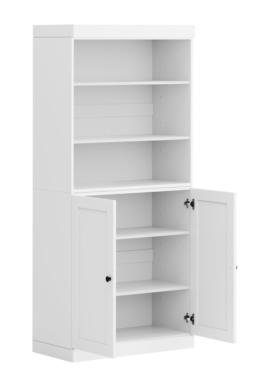 100% Solid Wood 6-Shelf 32" Bookcase Cabinet, 2 Solid Shaker Wood Doors, Adjustable Shelves