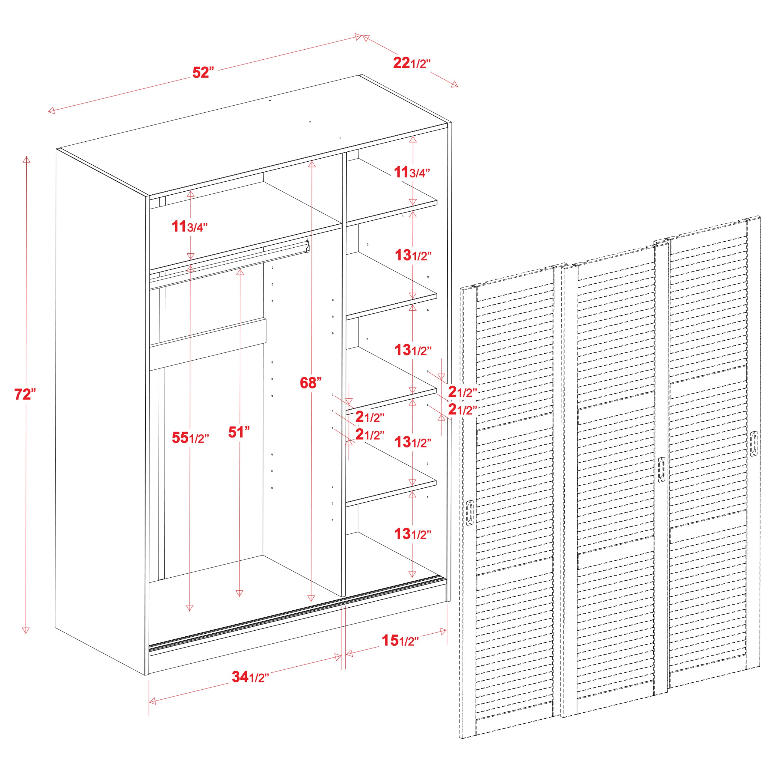 Solid Wood 6 Sliding Wardrobe With Louvered Doors – Palace Imports