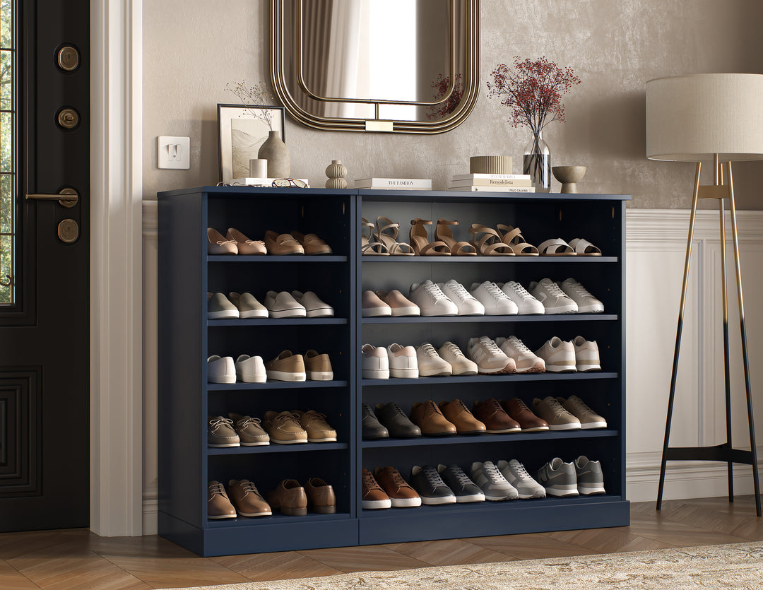 100% Solid Wood Open Shoe Storage Cabinet with Adjustable Shelves, Space Saving Modular Entryway Organizer, 48.5" W x 35.75" H