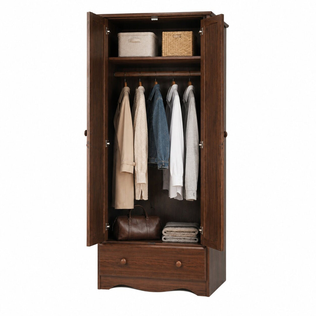 100% Solid Wood 2-Door Wardrobe Armoire with Raised Panel Doors, Bedroom Closet Storage - Flexible Collection