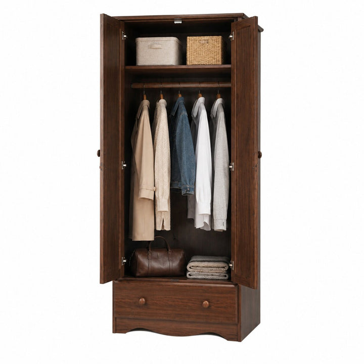 100% Solid Wood 2-Door Wardrobe Armoire with Raised Panel Doors, Bedroom Closet Storage - Flexible Collection