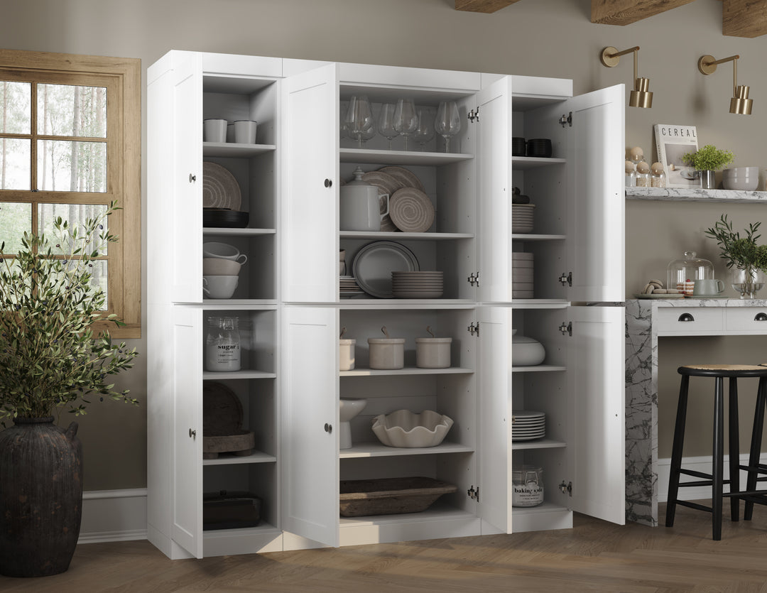 100% Solid Wood 65" Pantry Cabinet, 8 Shaker Wood Doors